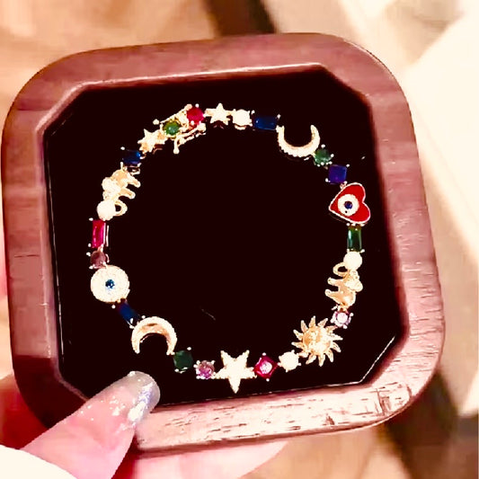Star, Heart, Half Moon Evil Eye Lucky Gemstone Bracelet