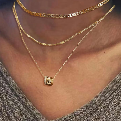 Layered 14k Vermeil Gold CZ Pendant Necklace Set - Choker, Beads, and Diamond Pendant for All Occasions