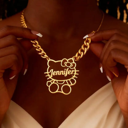Custom Hello Kitty Name Necklace – 14K Gold or Silver, Waterproof & Hypoallergenic