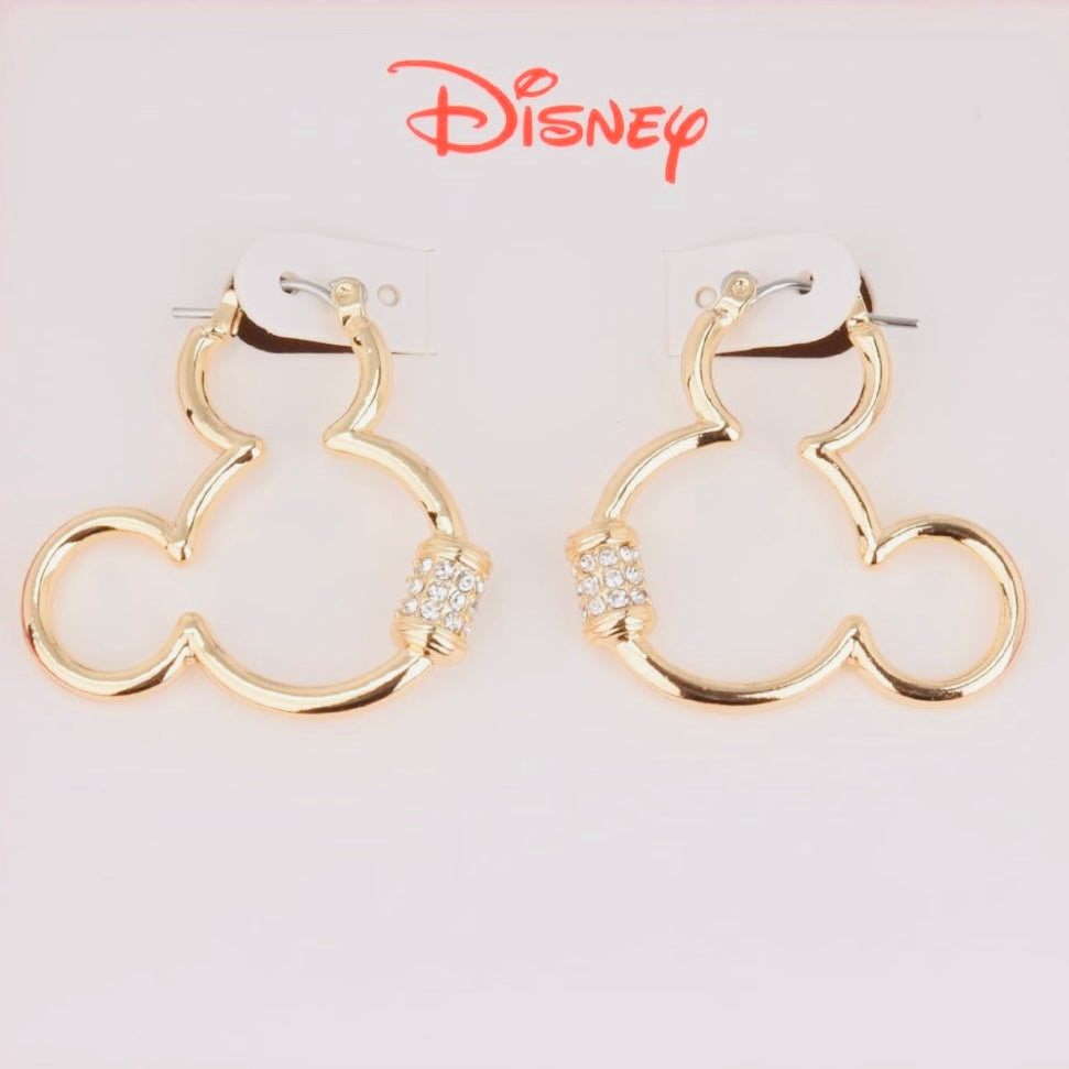 14k Vermeil Gold-Mickey Mouse Crystal Accent Earrings - Authentic Disney Gift Box