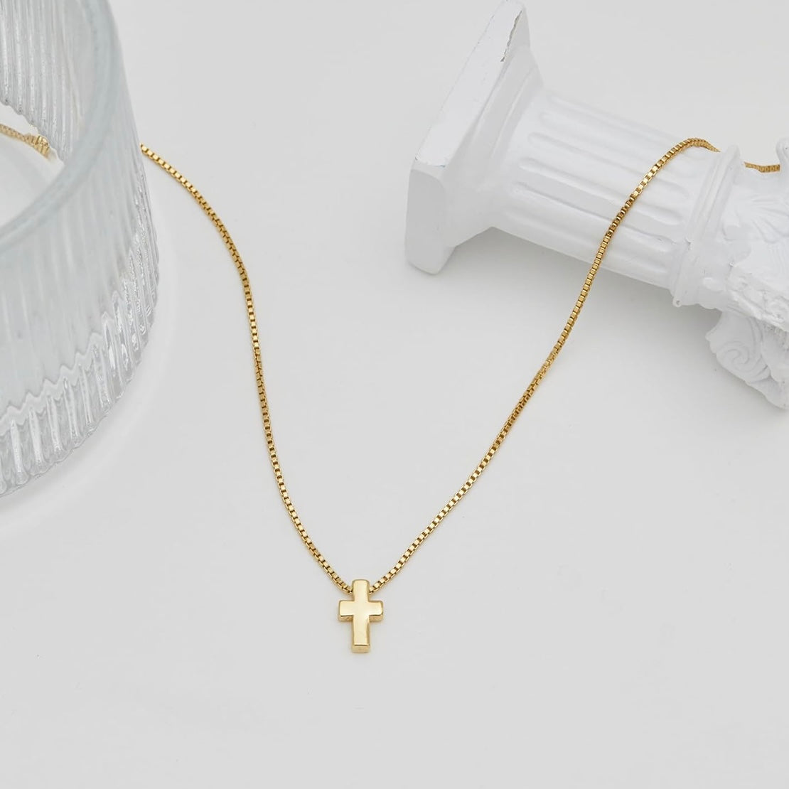 14k Gold Dainty Cross Pendant Necklace, Elegant Gift For Her