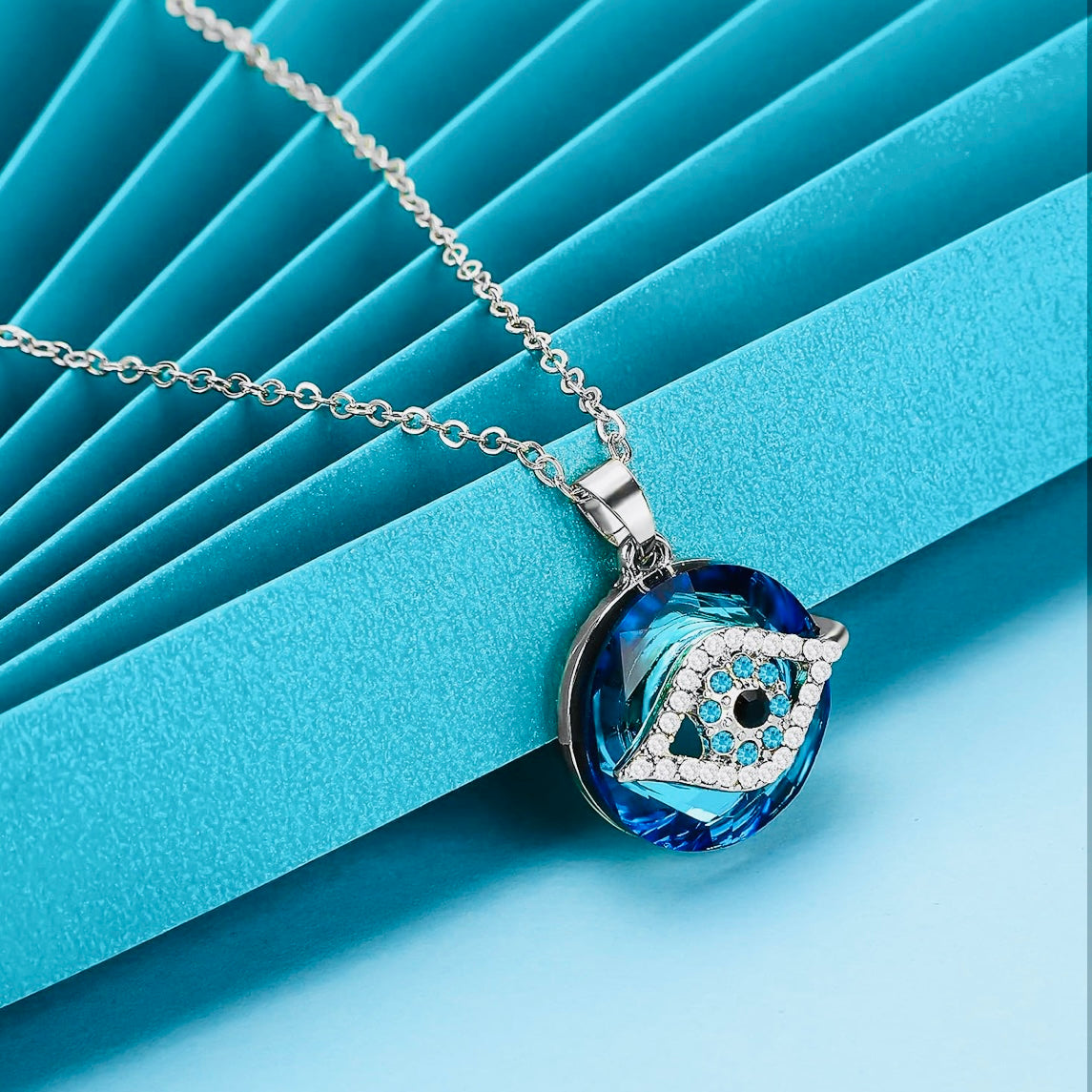 Luxury Indigo Blue Evil Eye Crystal Pendant Necklace – Sterling Silver Protection Jewelry