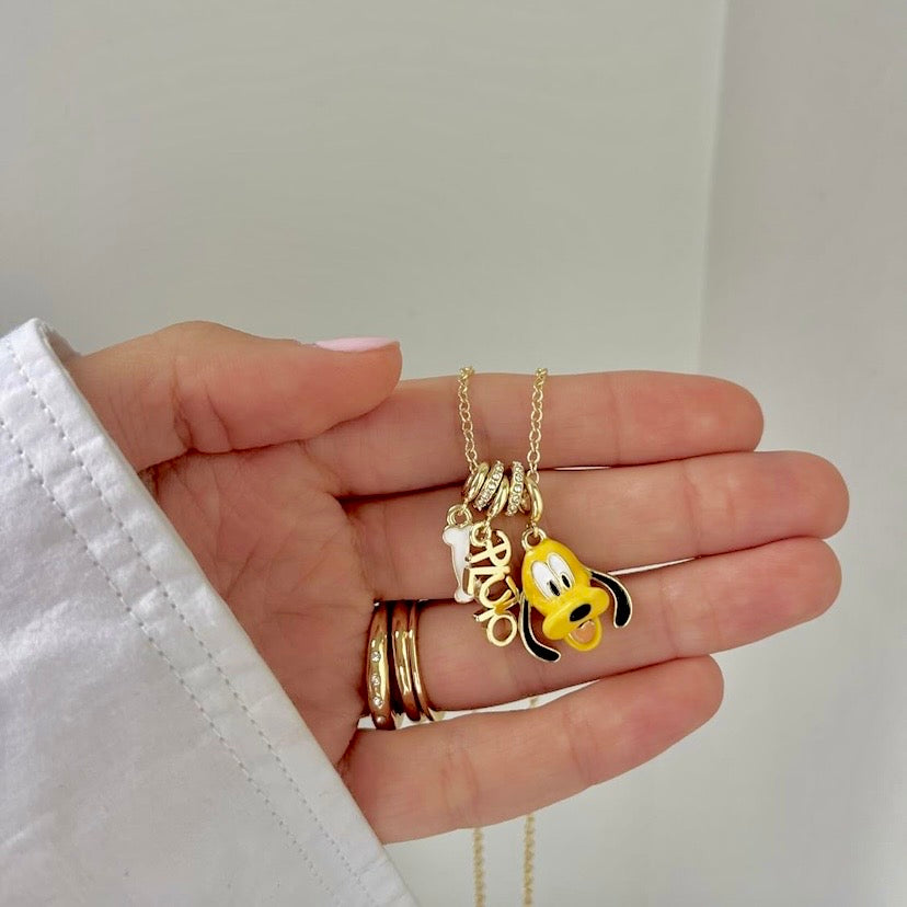 Cartoon Dog‑Character Charm Necklace with Bone & Crystal Accents – Collectible Yellow Dog Pendant