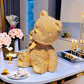 Handcrafted Teddy Bear w/ Mirror Shiny Beads & Bow - Gold & Silver Luxury Decor & Gift