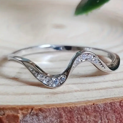 Ladies Silver Wave CZ Ring – Inspirational Gift with Sentimental Message in Keepsake Box