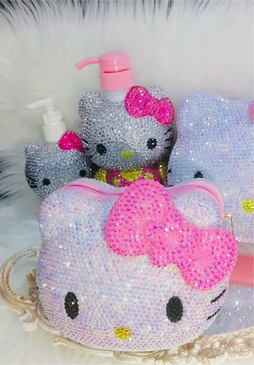 Kawaii Hello Kitty Crystal Sapphire Blinged Out Adjustable Cat Handbag, Evening Bag, Crossbody Bag | Limited Edition, Collectible