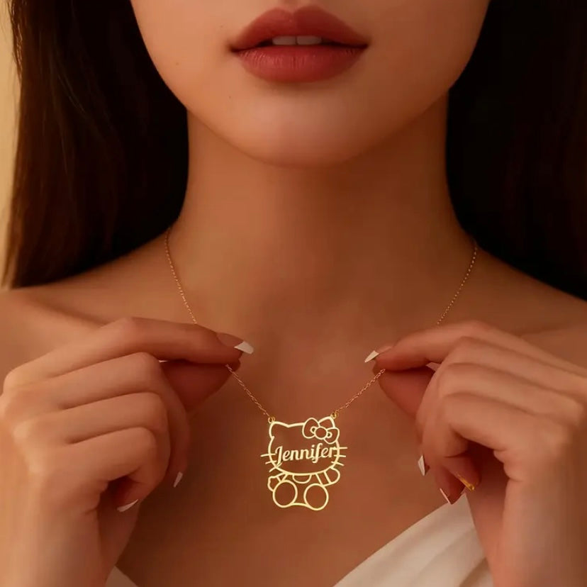 Custom Hello Kitty Name Necklace – 14K Gold or Silver, Waterproof & Hypoallergenic