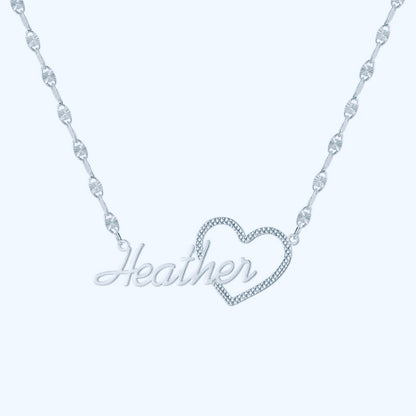 Colgante con nombre personalizado en forma de corazón de dos tonos en oro vermeil de 10 k y plata de ley con collar a juego