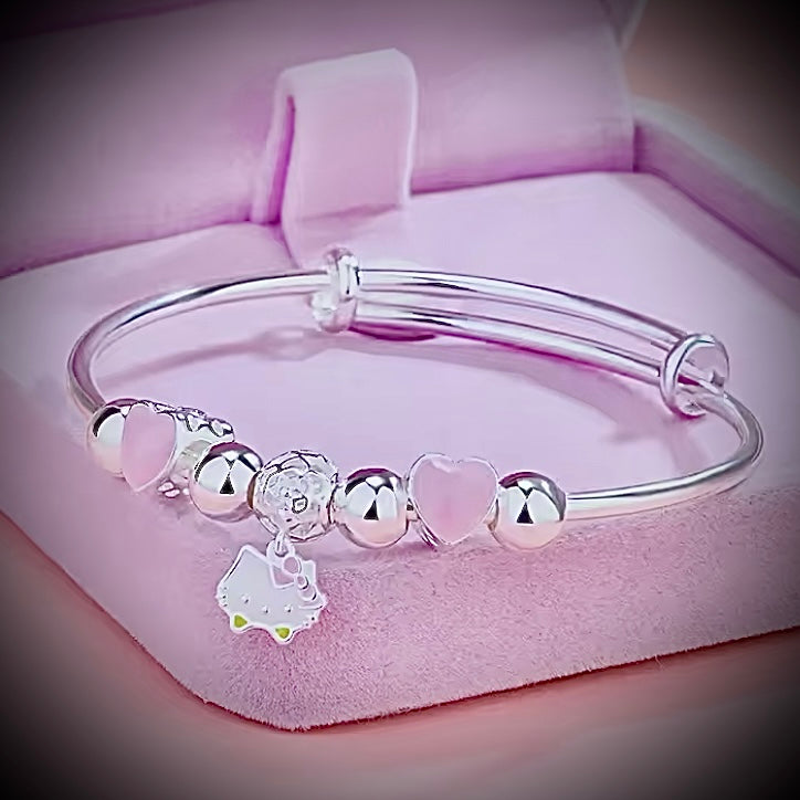 Elegant Hello Kitty Sterling Silver Charm Bracelet - Kawaii Jewelry for All Ages