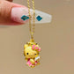 Hello Kitty 24K Gold Plated Pendant Necklace - 17" Cable Chain, Pink Bow & Heart