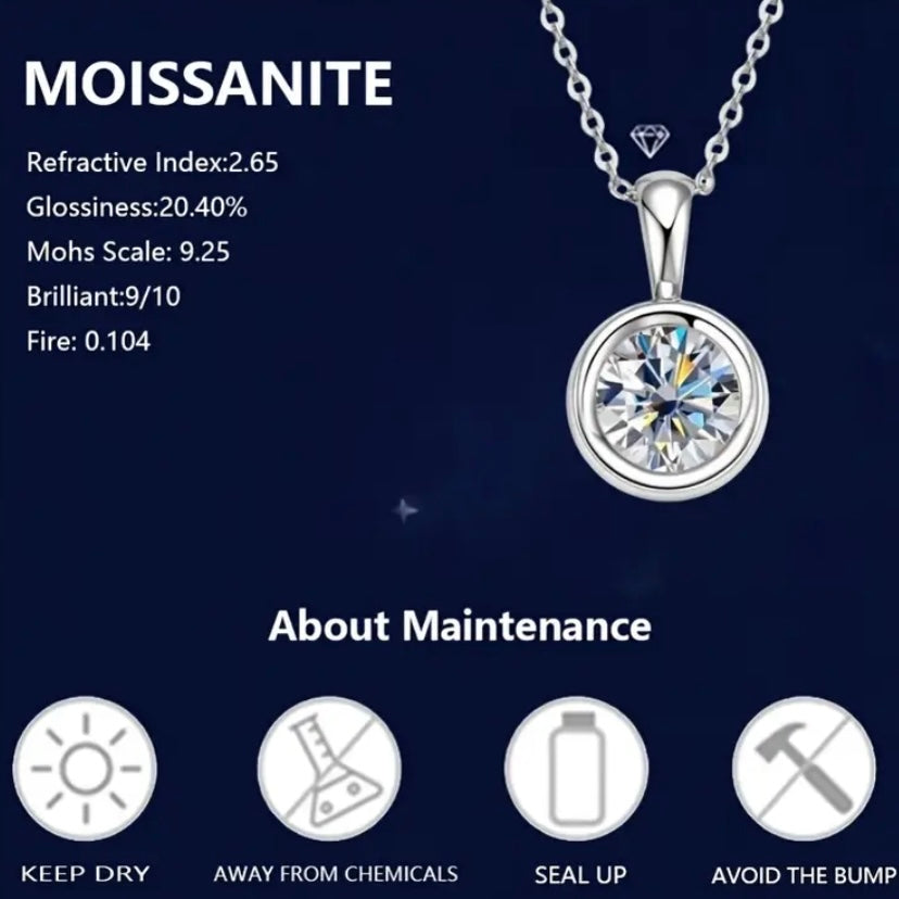Moissanite & Diamond Bezel Pendant Necklaces – Gold & Silver Chains