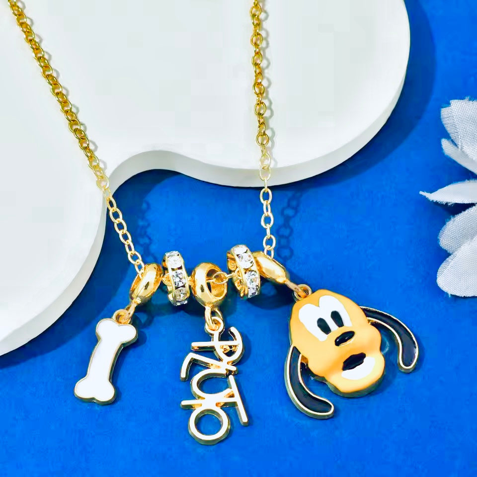 Cartoon Dog‑Character Charm Necklace with Bone & Crystal Accents – Collectible Yellow Dog Pendant