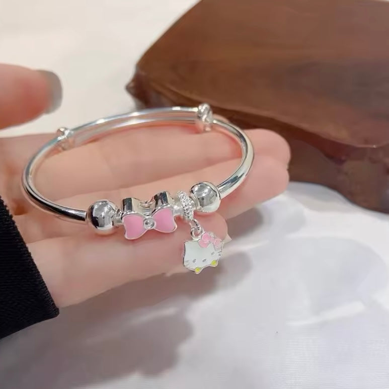 Elegant Hello Kitty Sterling Silver Charm Bracelet - Kawaii Jewelry for All Ages