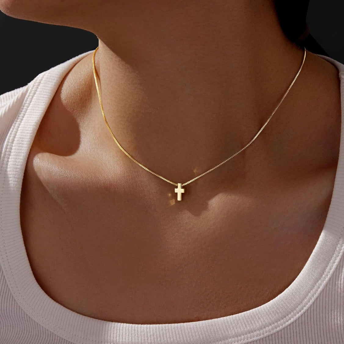 14k Gold Dainty Cross Pendant Necklace, Elegant Gift For Her