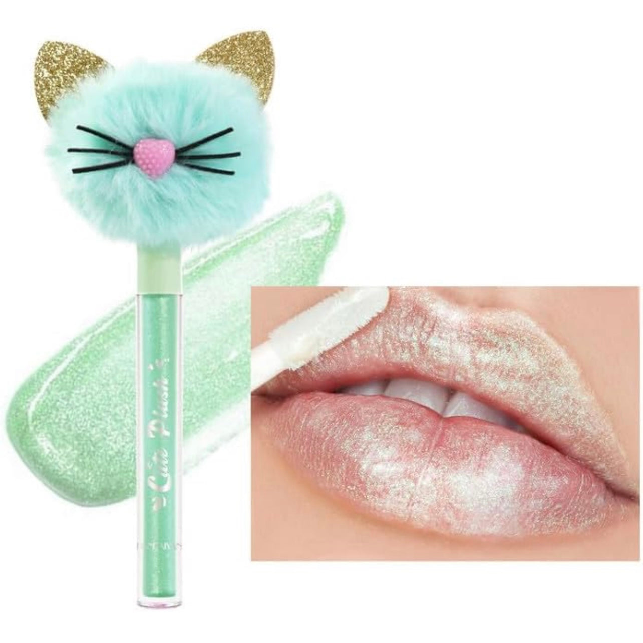 Adorno labial rellenador de labios con forma de diamante de gatito de peluche | Labios regordetes naturalmente | 4 colores pastel