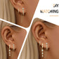 Gold Ear Stack Set – Dainty Hoop & Chain Earrings with CZ Gemstones | Ear Party, Ladies Pierced Jewelry