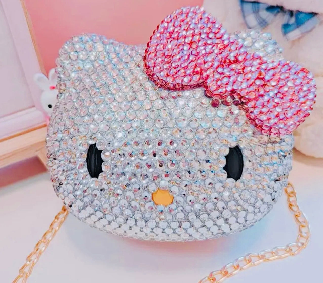 Kawaii Hello Kitty Crystal Sapphire Blinged Out Adjustable Cat Handbag, Evening Bag, Crossbody Bag | Limited Edition, Collectible