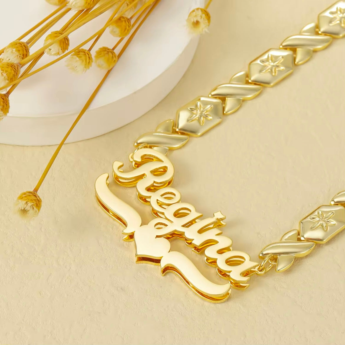 Custom 14k Vermeil Gold, Silver Or Rose Gold Diamond Cut 3D Name Necklace