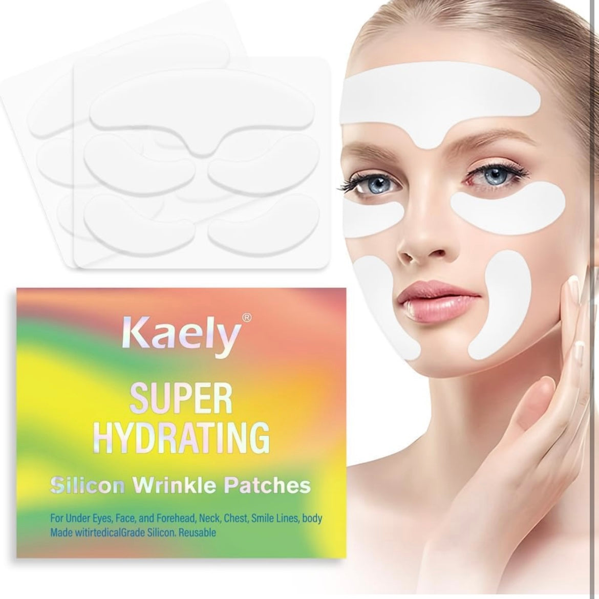 Kaely Super Hydrating Reusable Silicon Wrinkle Patches - Reduce Wrinkles on Face, Neck, Chest Instantly