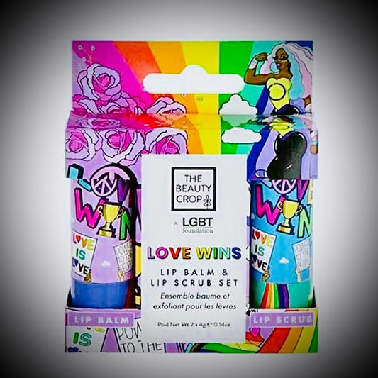 The beauty crop “Love Wins” lip balm and lip scrub duo gift set donates a portion of all proceeds and sales to the LGBTQ Foundation.m To help raise money to improve on self-love and self-care. These unique Gift sets are limited and made in collaboration with our business for the next two months, only available at FaceTreasures.com