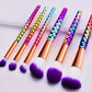 6 Piece Multi-Color Rainbow Professional Makeup Artist Brush Set For Professionals