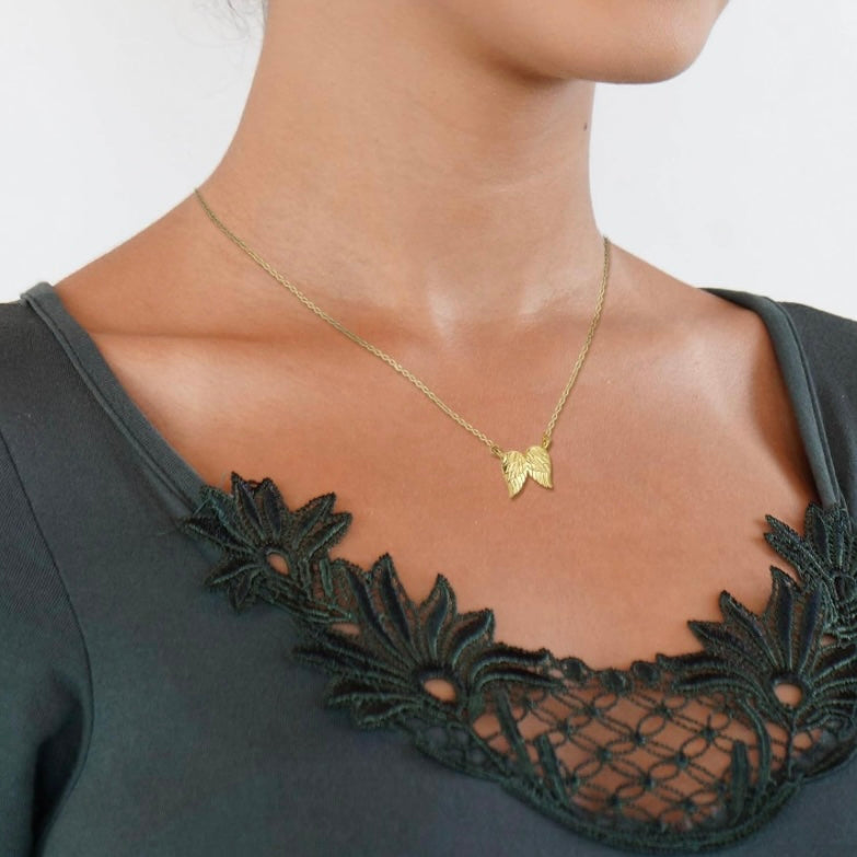 Collar con colgante de ala de ángel – Vermeil de oro rosa de 14 quilates, cadena de 18 pulgadas, regalo delicado y elegante para mujeres