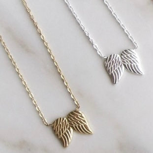 Angel Wing Pendant Necklace, Hug From Heaven In 14K Rose Gold, Silver or 10k Vermeil Gold