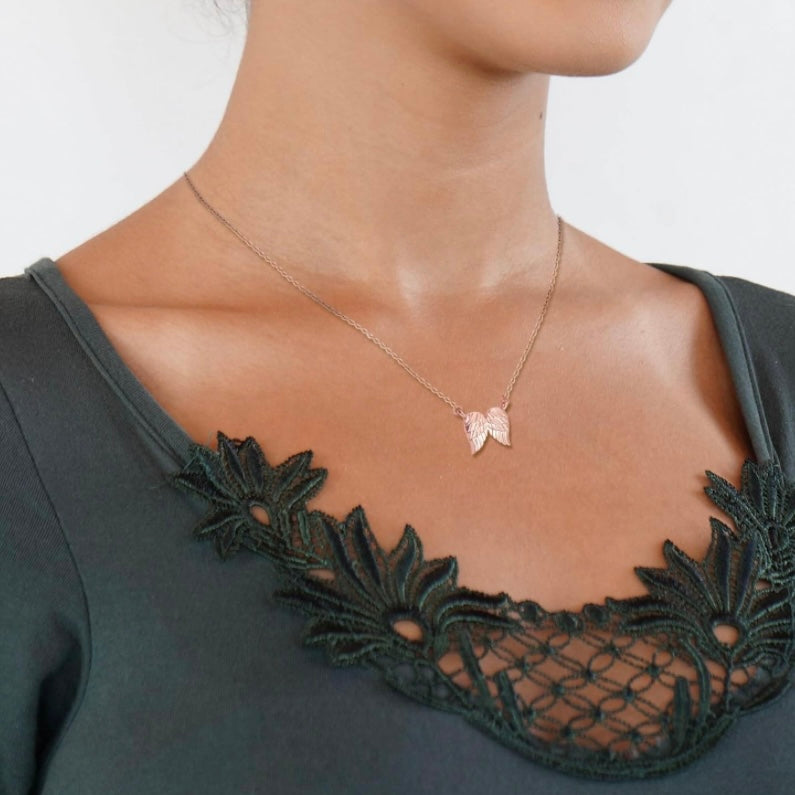 Collar con colgante de ala de ángel – Vermeil de oro rosa de 14 quilates, cadena de 18 pulgadas, regalo delicado y elegante para mujeres