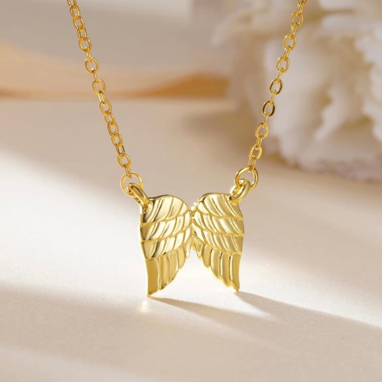 Angel Wing Pendant Necklace, Hug From Heaven In 14K Rose Gold, Silver or 10k Vermeil Gold