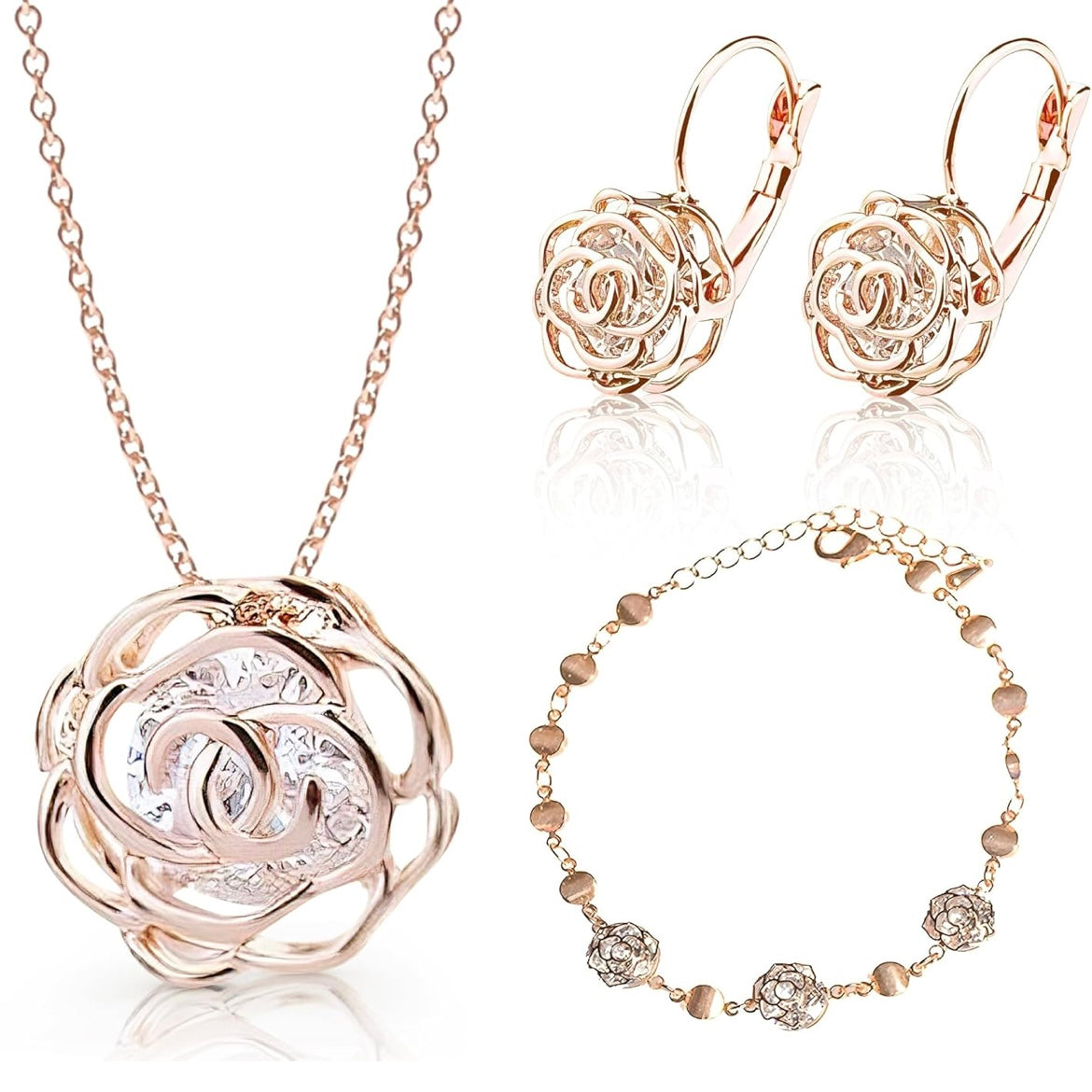 Luxury Rose Gold Jewelry Set with Rare Australian Crystals – Necklace, Earrings & Bracelet | Also in 925 Silver