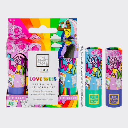 The beauty crop “Love Wins” lip balm and lip scrub duo gift set donates a portion of all proceeds and sales to the LGBTQ Foundation.m To help raise money to improve on self-love and self-care. These unique Gift sets are limited and made in collaboration with our business for the next two months, only available at FaceTreasures.com