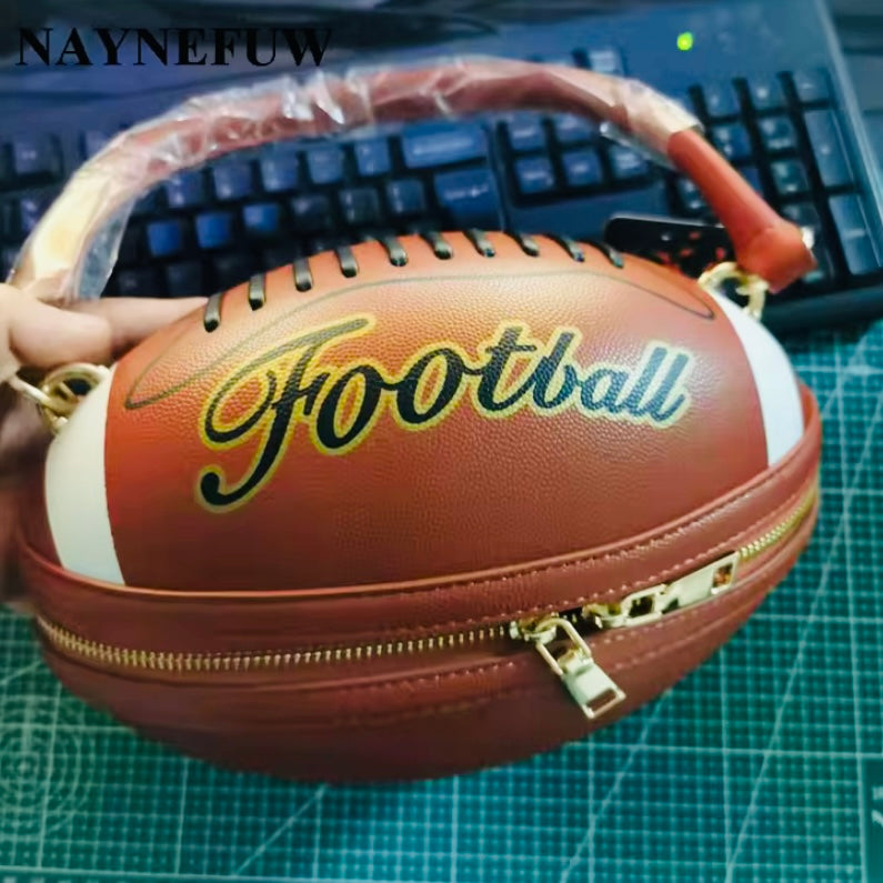 Game Day Glam: Football PU Leather Handbag – 3 Trendy Colors with Adjustable Shoulder Strap