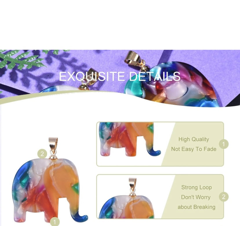 Enchanting Lucky 100% Jade Stone & Peal Shell Multi Color Hand Carved Elephant Pendant w/ Choice Of Matching 10k Gold Or Silver Water Wave Necklace