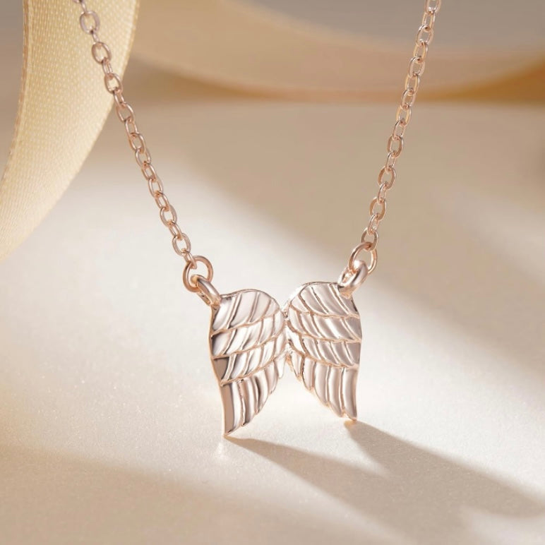 Angel Wing Pendant Necklace, Hug From Heaven In 14K Rose Gold, Silver or 10k Vermeil Gold