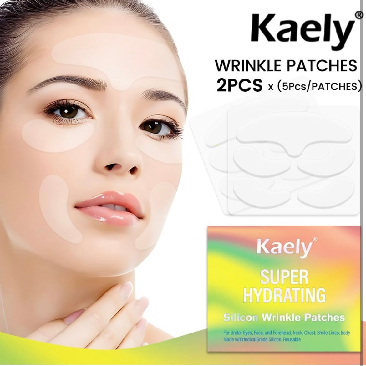 Kaely Super Hydrating Reusable Silicon Wrinkle Patches - Reduce Wrinkles on Face, Neck, Chest Instantly