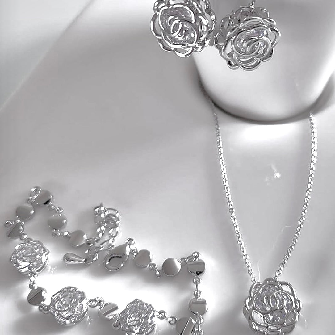Luxury Rose Gold Jewelry Set with Rare Australian Crystals – Necklace, Earrings & Bracelet | Also in 925 Silver