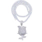 Beautiful Blinged Out Rose Gold, Tri-Color Silver Cubic Zirconia & Sapphire Rose Pendant w/ Free Chain, Hiphop Jewelry