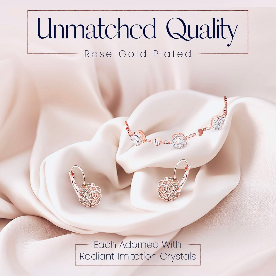 Luxury Rose Gold Jewelry Set with Rare Australian Crystals – Necklace, Earrings & Bracelet | Also in 925 Silver