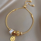 Elegant 14K Vermeil Gold Adjustable Bracelet with Heart and CZ Crystal Charms