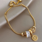 Elegant 14K Vermeil Gold Adjustable Bracelet with Heart and CZ Crystal Charms