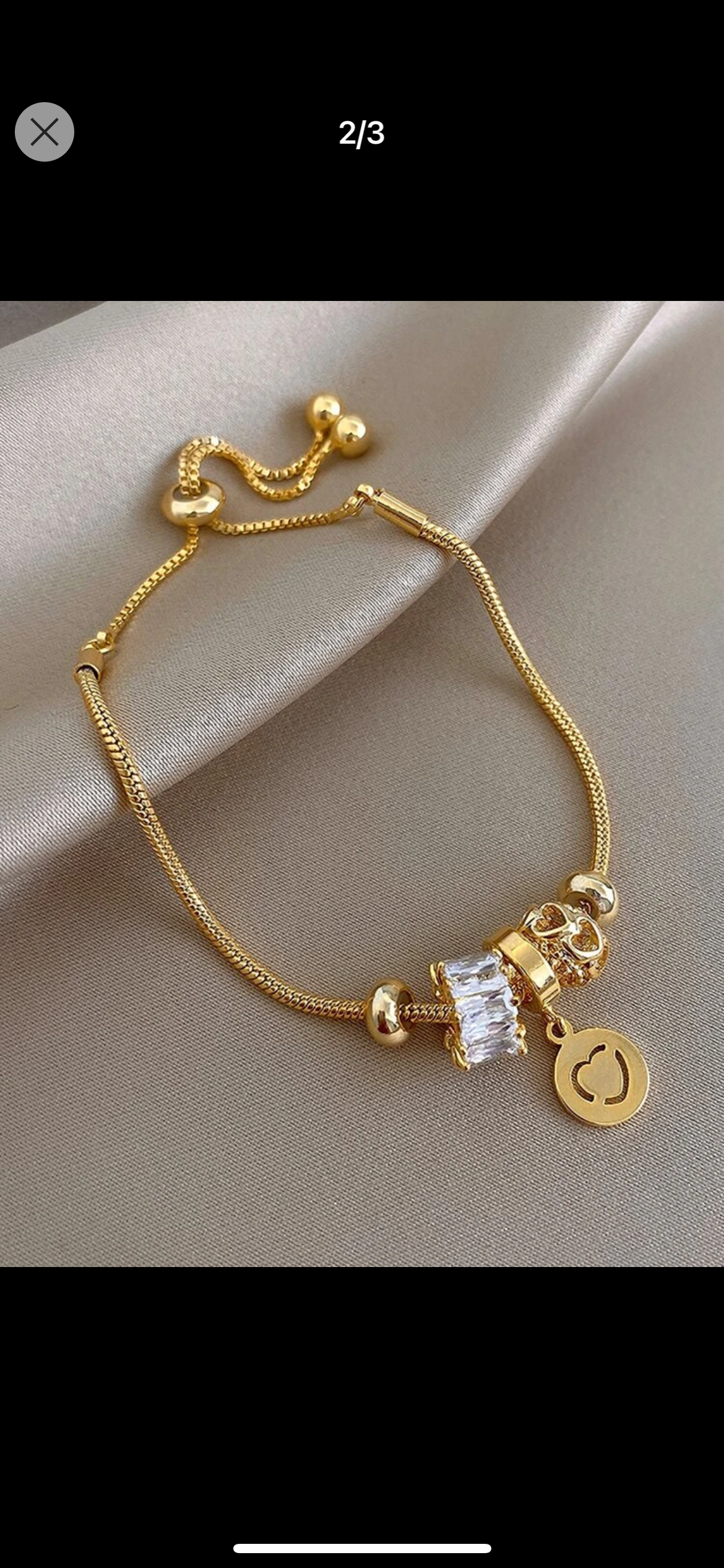 Elegant 14K Vermeil Gold Adjustable Bracelet with Heart and CZ Crystal Charms