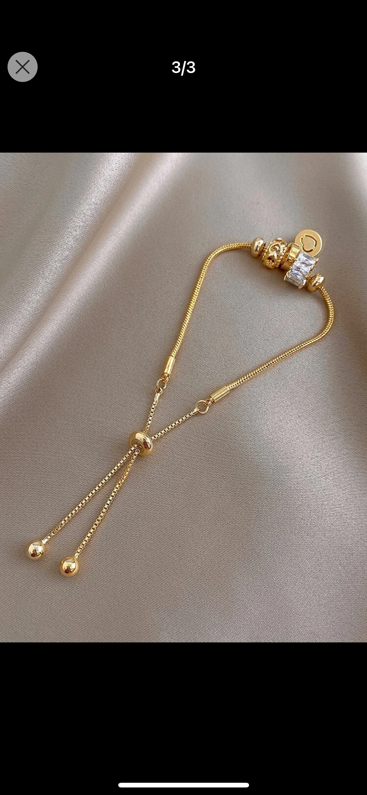 Elegant 14K Vermeil Gold Adjustable Bracelet with Heart and CZ Crystal Charms