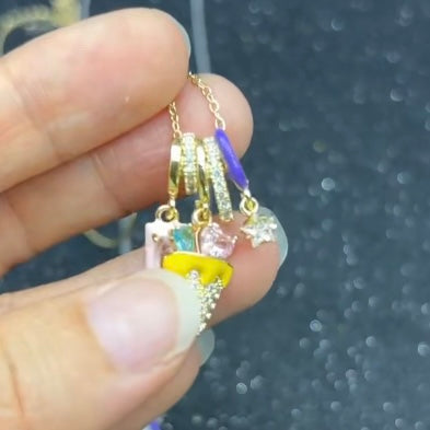 Whimsical Ice Cream Charm Necklace – Gold & Silver Chains with Colorful Rhinestone Pendants