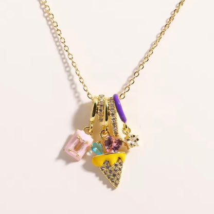 Necklace with colorful pendant charms on a light background