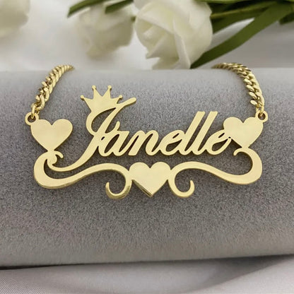 Placa de nombre personalizada de acero inoxidable de grado médico, oro de 18 quilates, con placa de identificación de 18 pulgadas a juego. Cadena de eslabones cubanos