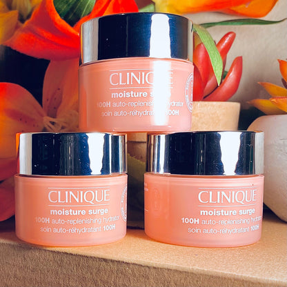 Clinique Moisture Surge 100h Rehidratación de reposición automática Set de regalo de 3 piezas o crema individual de 15 ml. Crema de aumento de humedad grande