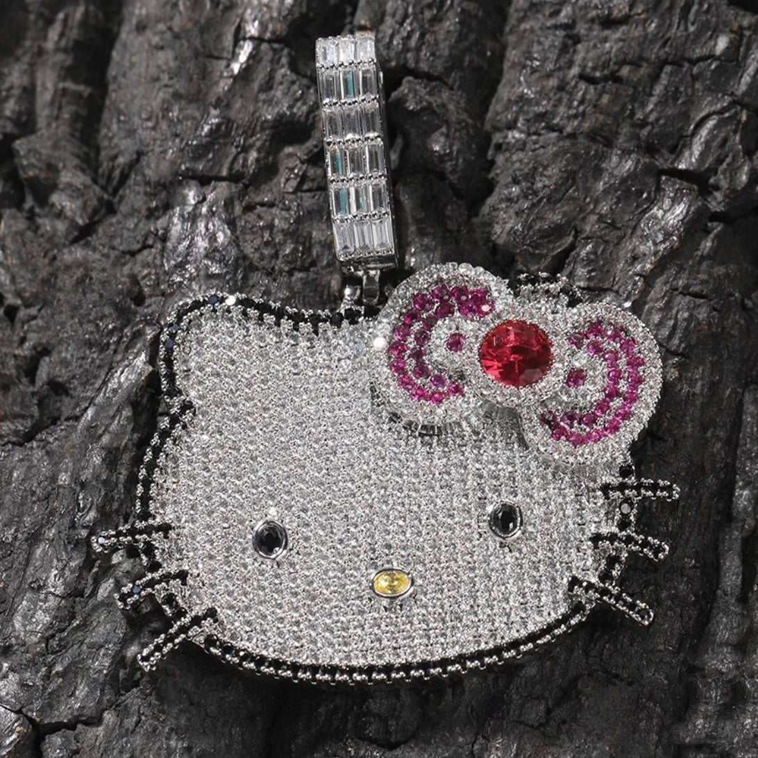 Kawaii Hello Kitty Sapphire Crystal Cat Pendant with Matching Chain Shipped today