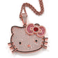 Colgante de gato cristalino con rubíes y zafiros kawaii “Hello Kitty” con cadena | Pieza de declaración unisex hipoalergénica.