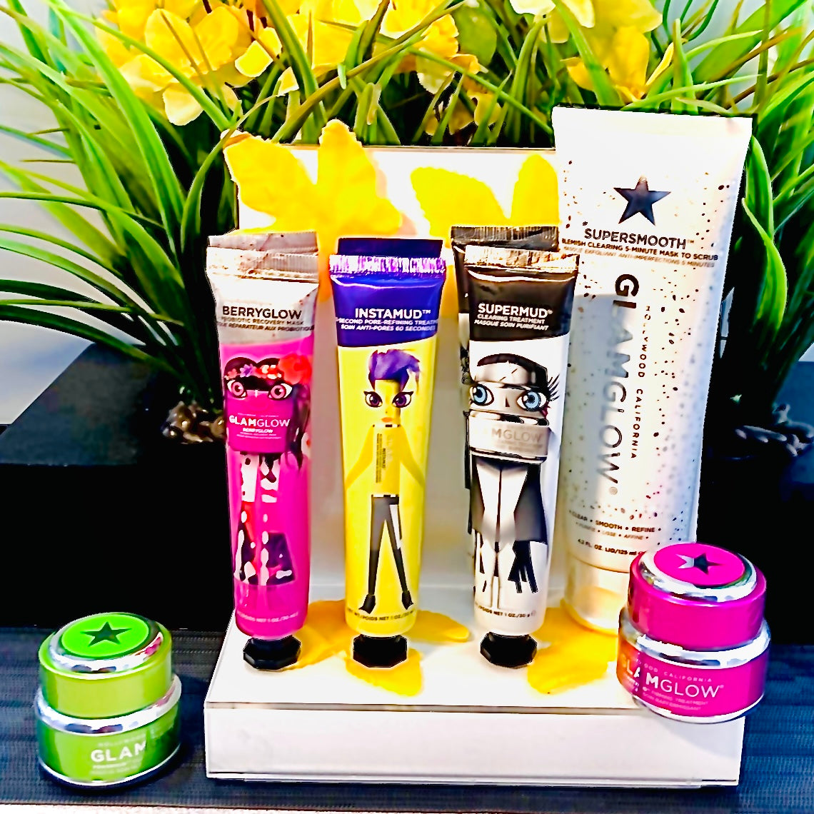 Glam Glow Jet Set Ultimate Skin care bundle and Grand Glow Bundle. Each bundle include 6-7 full size products currently valued over $100 and is being sold here for 80% off while supplies last. we are also offering discounts and free shipping as part if our promotional relaunch celebration. both bundles are only available at Facetreasures ans curated by Facetreasures Only. you will not find either bundle anywhere else guaranteed! you may only purchase at Facetreasures.com