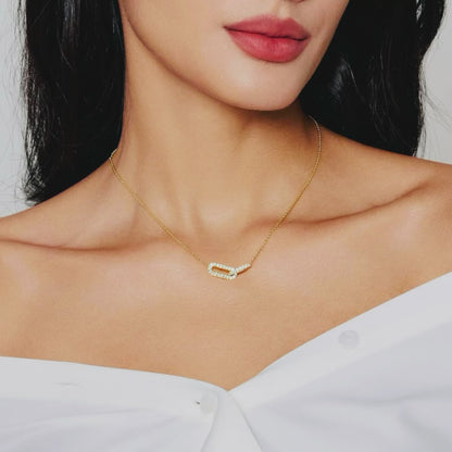 Dainty 14k Vermeil Gold Diamond Encrusted Double Link Minimalist Pendant Necklace
